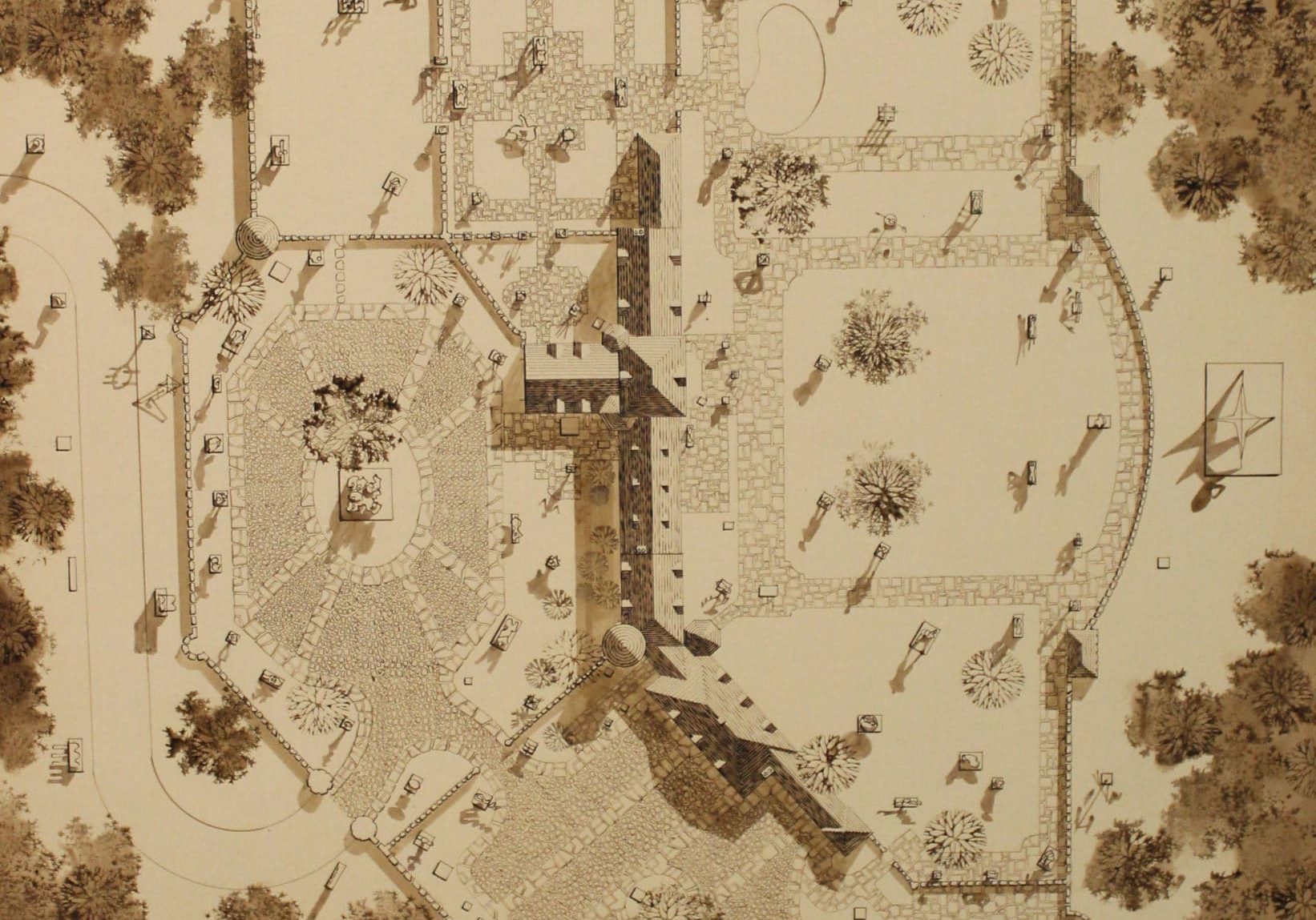 Aerial view of the Round Hill grounds map