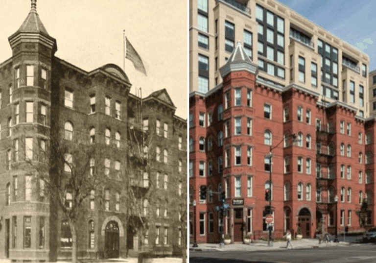 Harrison Apartments, 1903 (left) and 2025 (right).